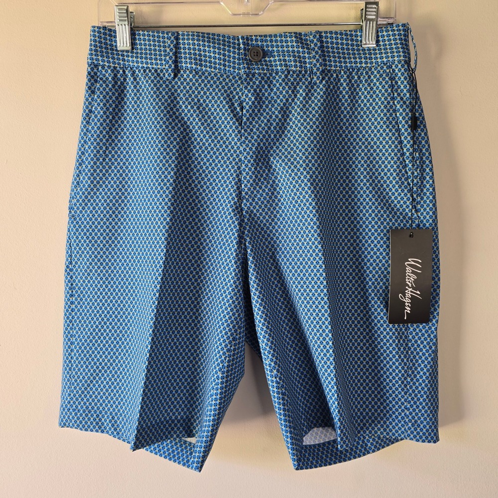 Walter Hagen Golf Shorts‎ Flat Front Moisture Wicking Stretch Blue Pattern 32